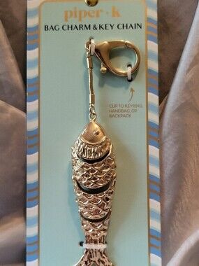 Piper K Fish MOVABLE GOLDEN Bag Charm & Key Chain tL